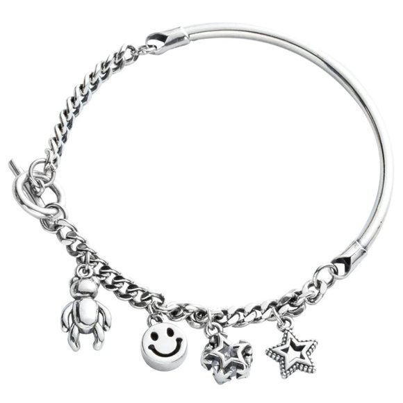 925 Sterling Silver Toggle Chain Charm Bracelet - Picture 4 of 5